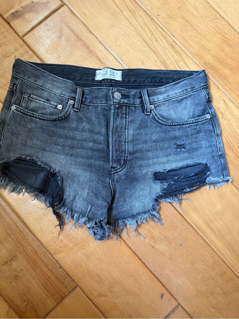 Free People Washed Black Distressed Denim Shorts